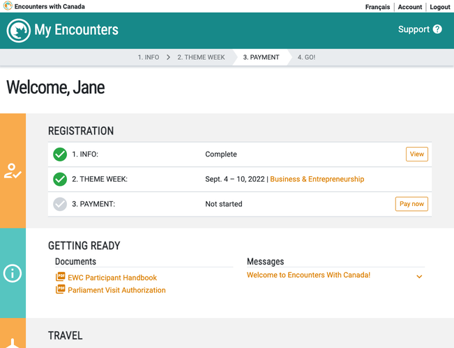 EWC participant dashboard